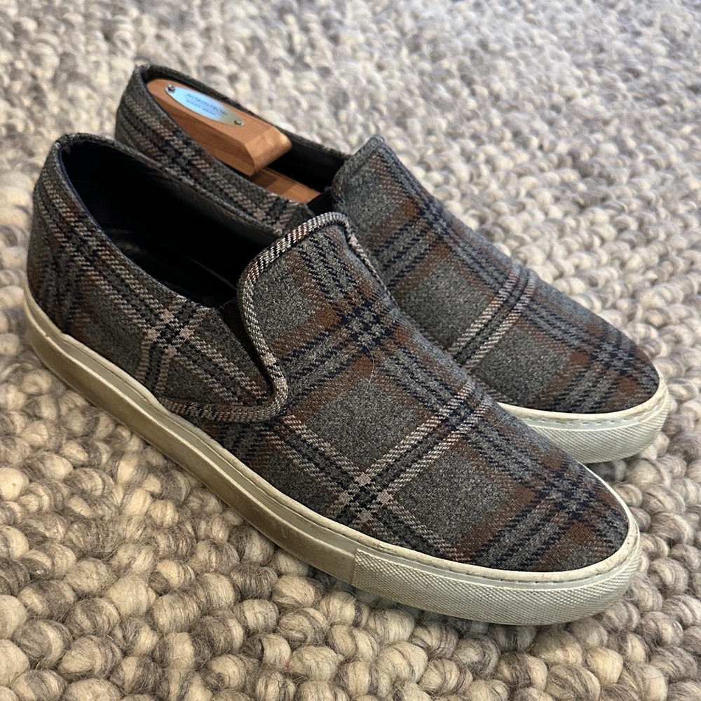 Brook Brothers Slip-On Plaid Men's Casual Sneakers in Gray and Brown